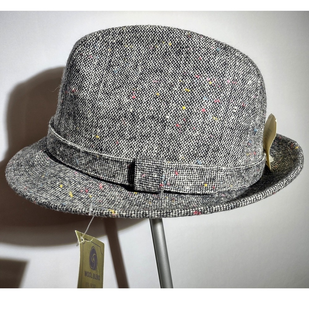 Dorfman Pacific Mens Tweed Speckled Fedora Hat‎ Size L Wool Blend